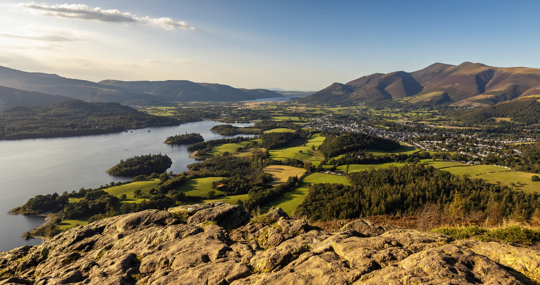 Panorama of Derwentwater, Keswick and the Skiddaw fells